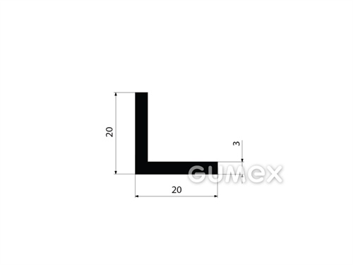 Pryžový profil tvaru "L", 20x20/3mm, délka 2500mm, 60°ShA, NBR, -40°C/+70°C, černý